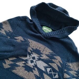 American Eagle Aztec Hoodie Mens M Tall Navy Southwest Boho Knit Sweater